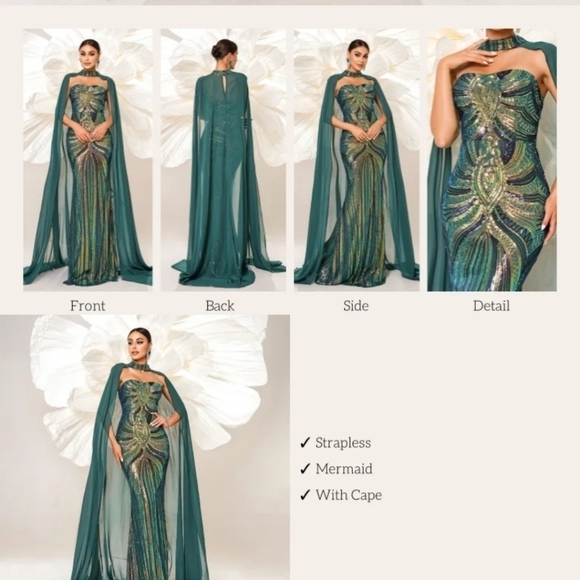 Cape Tube Top, Two Piece, Strapless with an added Cape,  Contrast Sequin… - Picture 9 of 16